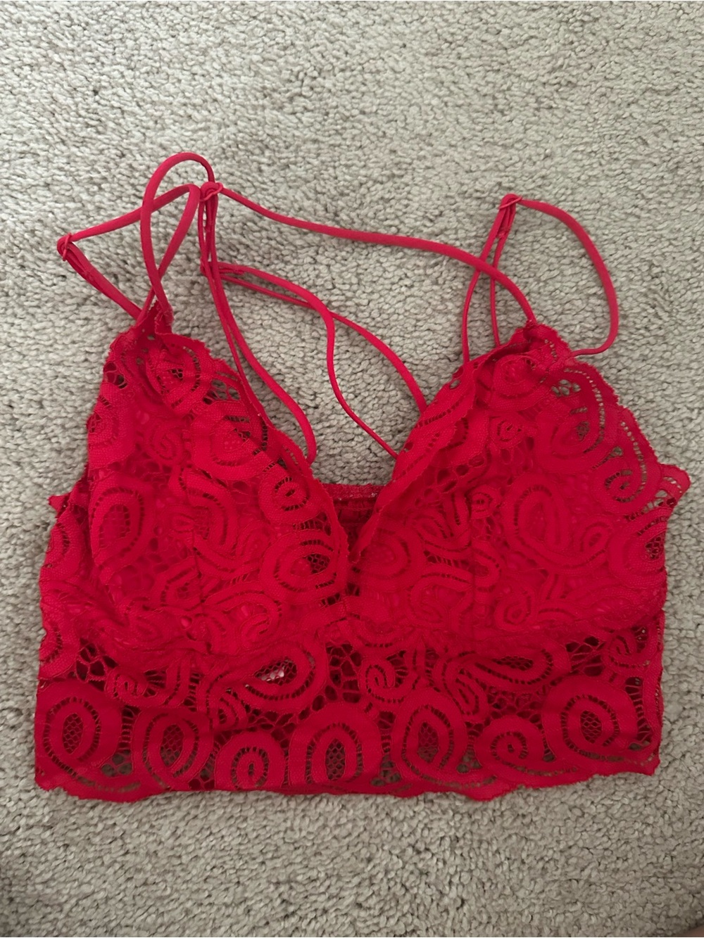 PINK Victoria's Secret Red Lace Strappy Bralette